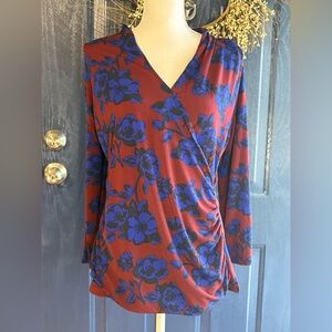 41 Hawthorn Henri Ruched Detail Knit Top Burgundy- L NWT